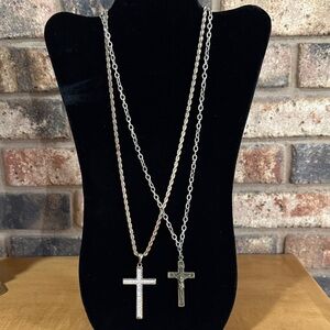 Gold tone and and Brass Cross Crucifix Necklaces